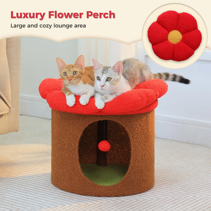 Flower Cat House Condo with Pompom Ball