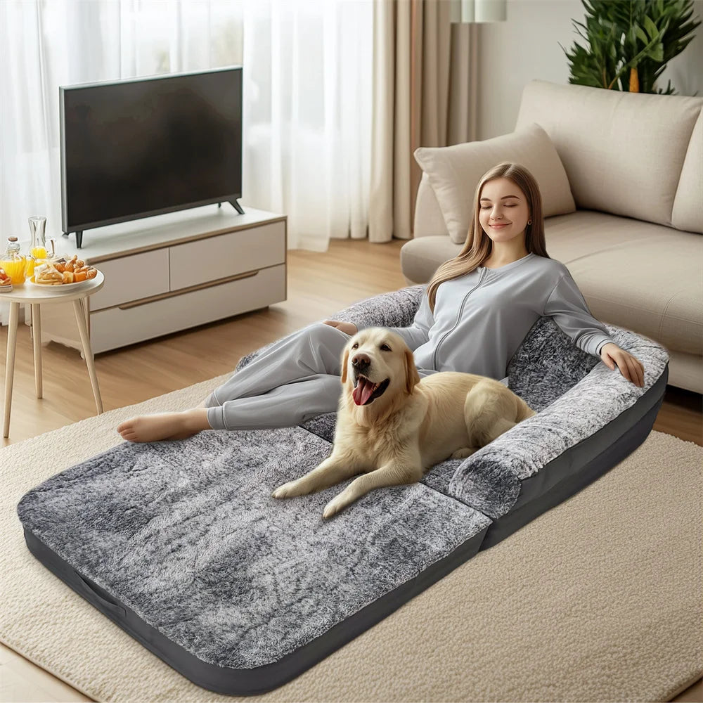 2 in 1 Calming Foldable Human Dog Bed