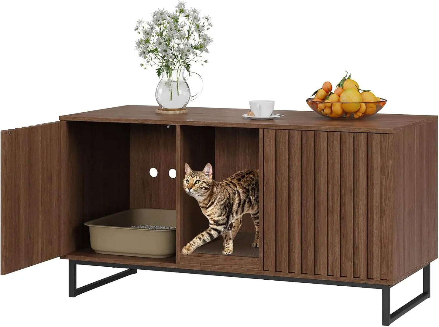 Cat Litter Box Furniture Enclosure for 2 Cats