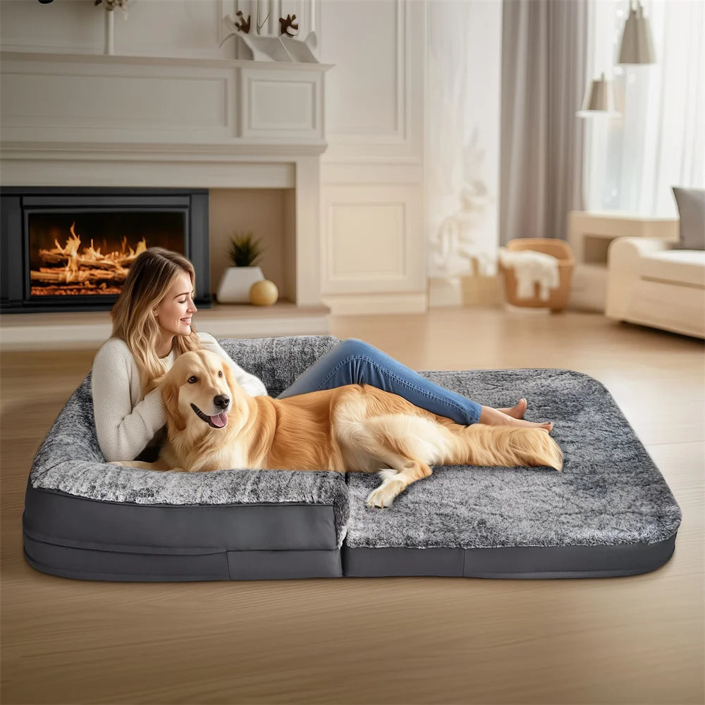 2 in 1 Calming Foldable Human Dog Bed