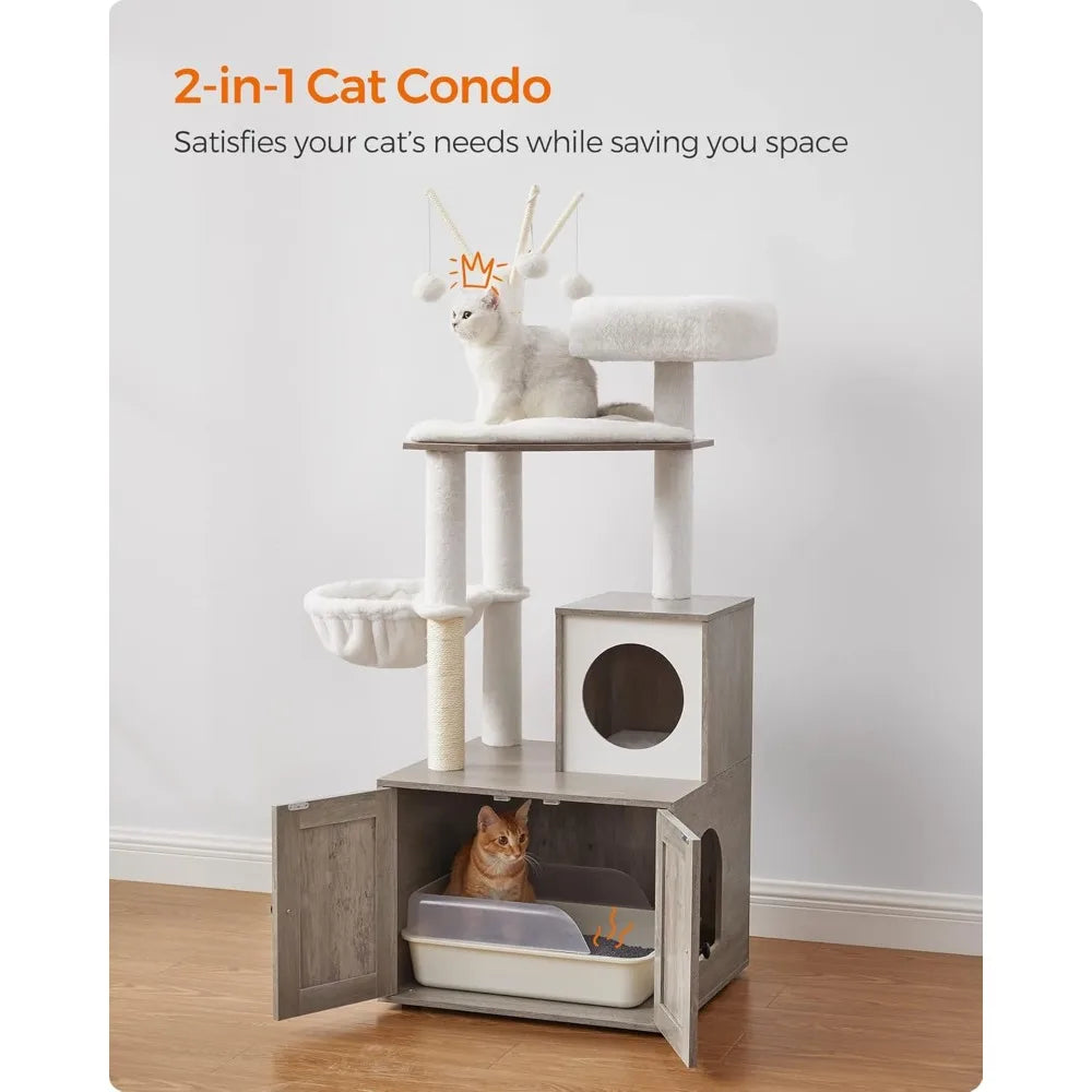 2-in-1 Modern Cat Tower Tree with Litter Box