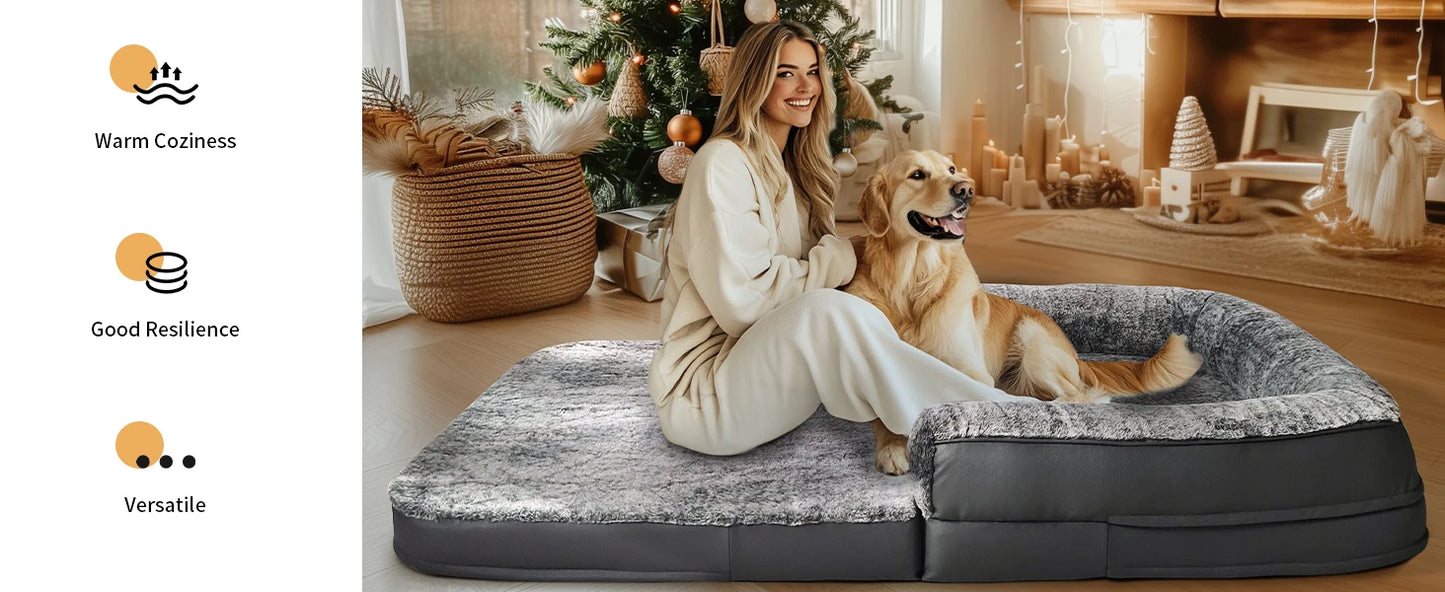 2 in 1 Calming Foldable Human Dog Bed