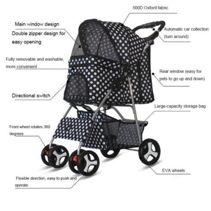 4 Wheel Foldable Pet Dog Stroller for Travel