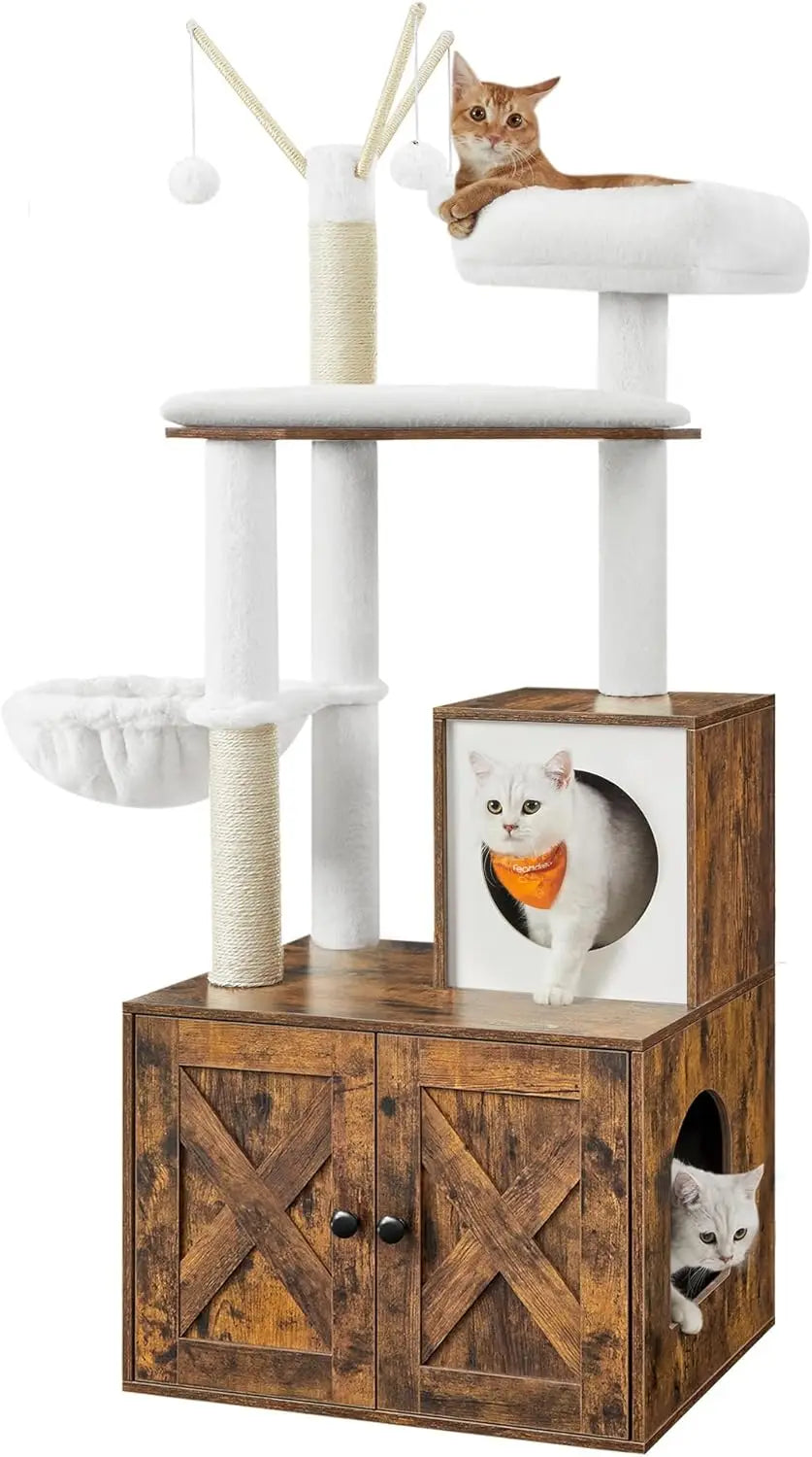 2-in-1 Modern Cat Tower Tree with Litter Box