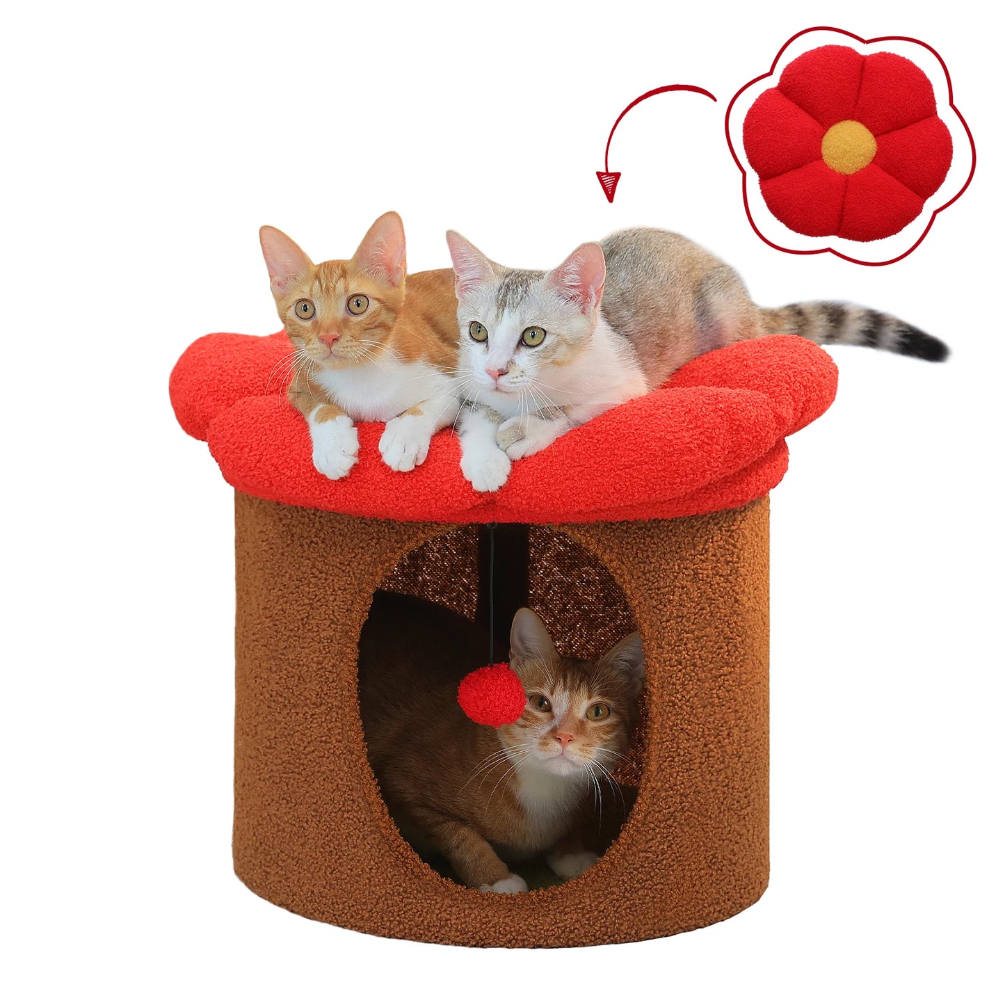 Flower Cat House Condo with Pompom Ball