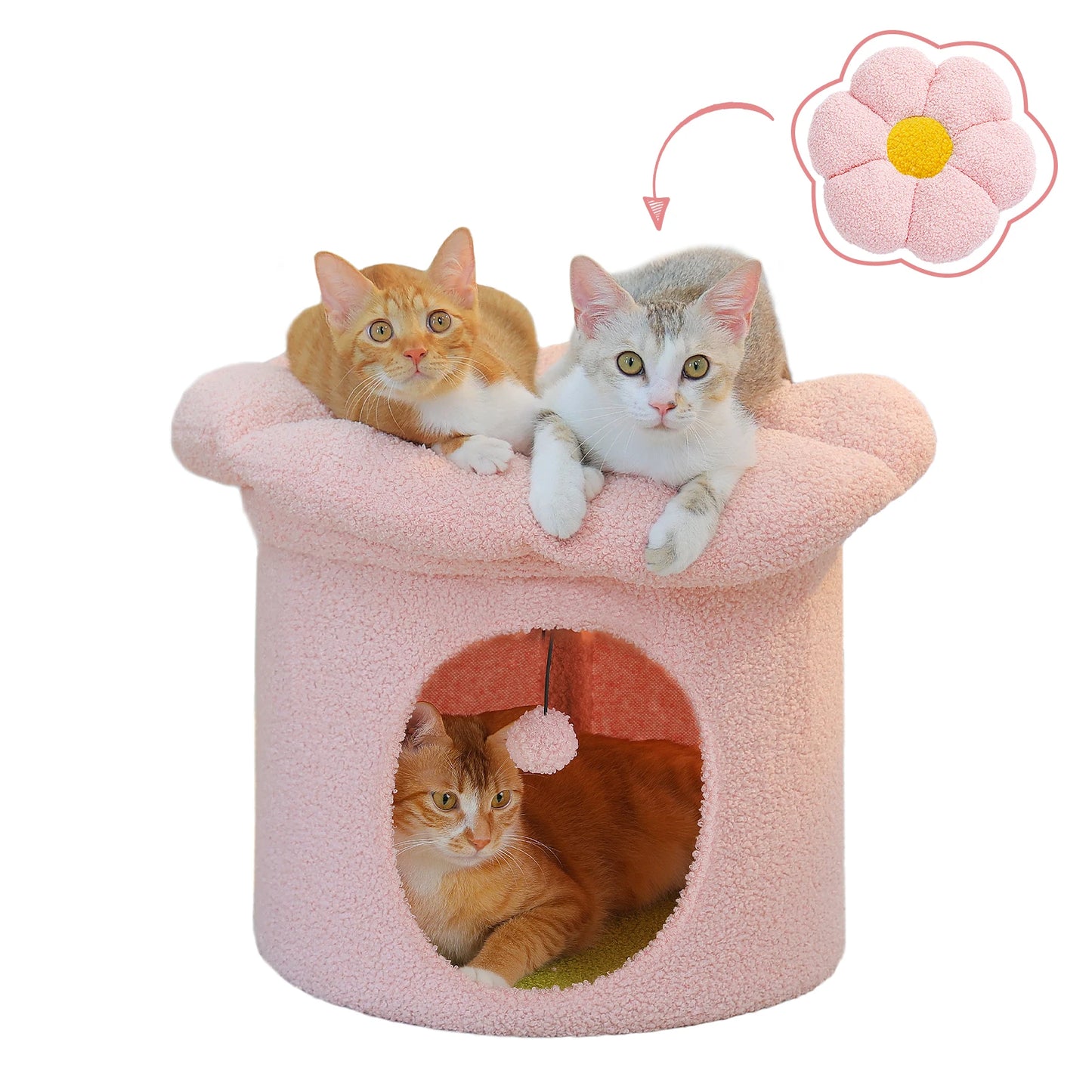 Flower Cat House Condo with Pompom Ball