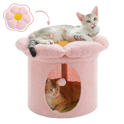 Flower Cat House Condo with Pompom Ball