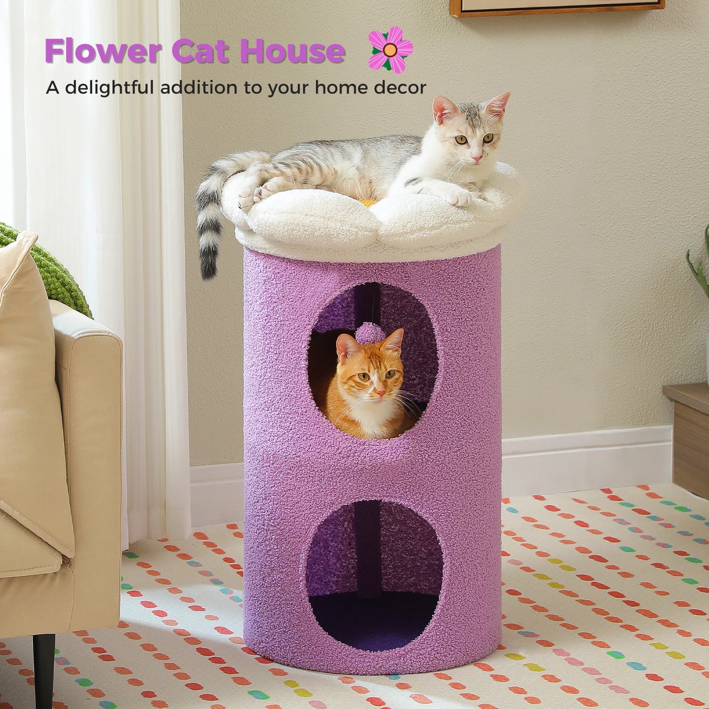 Flower Cat House Condo with Pompom Ball