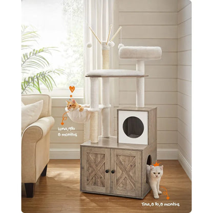 2-in-1 Modern Cat Tower Tree with Litter Box