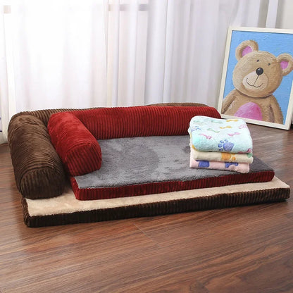L Shaped Dog Bed Soft Lounge Cushion Pet Bed Brown