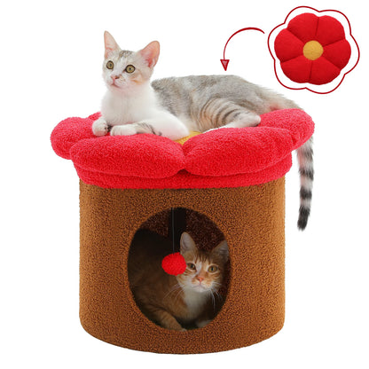 Flower Cat House Condo with Pompom Ball