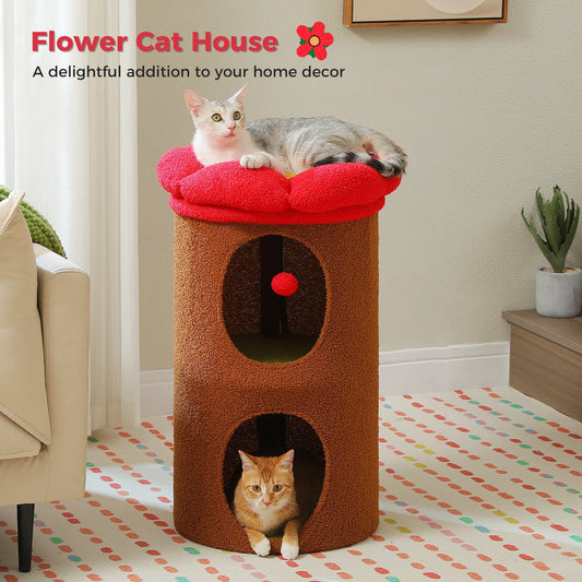 Flower Cat House Condo with Pompom Ball