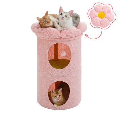 Flower Cat House Condo with Pompom Ball