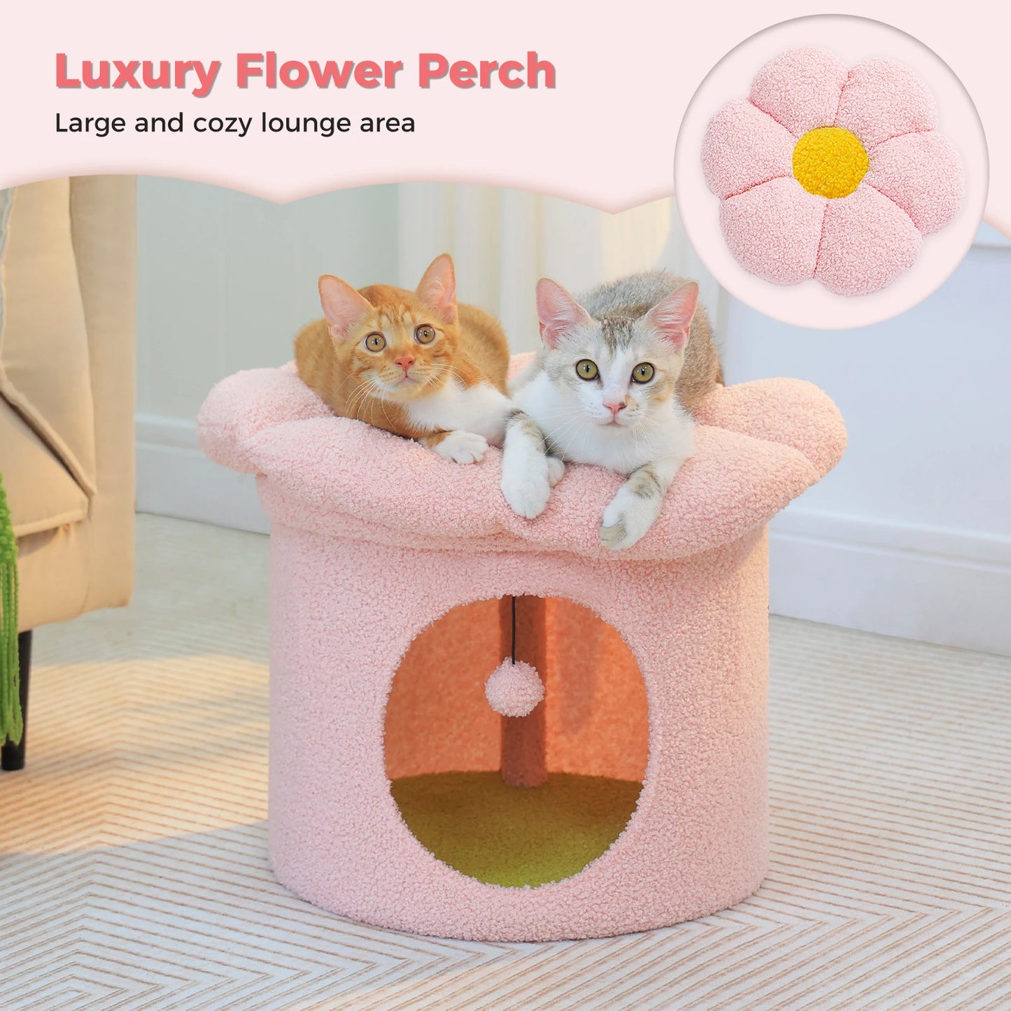 Flower Cat House Condo with Pompom Ball