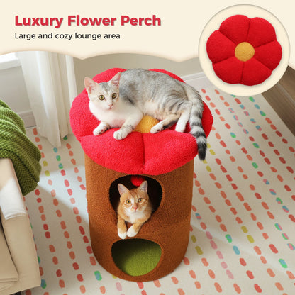 Flower Cat House Condo with Pompom Ball