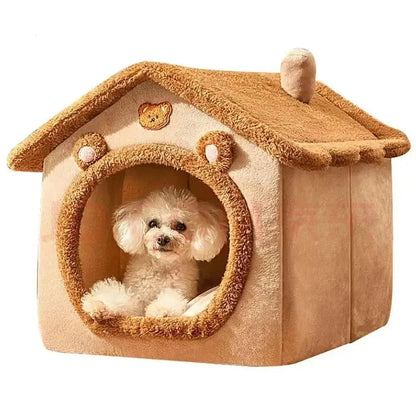 Cozy Warm Pet House Foldable Cat Bed Brown