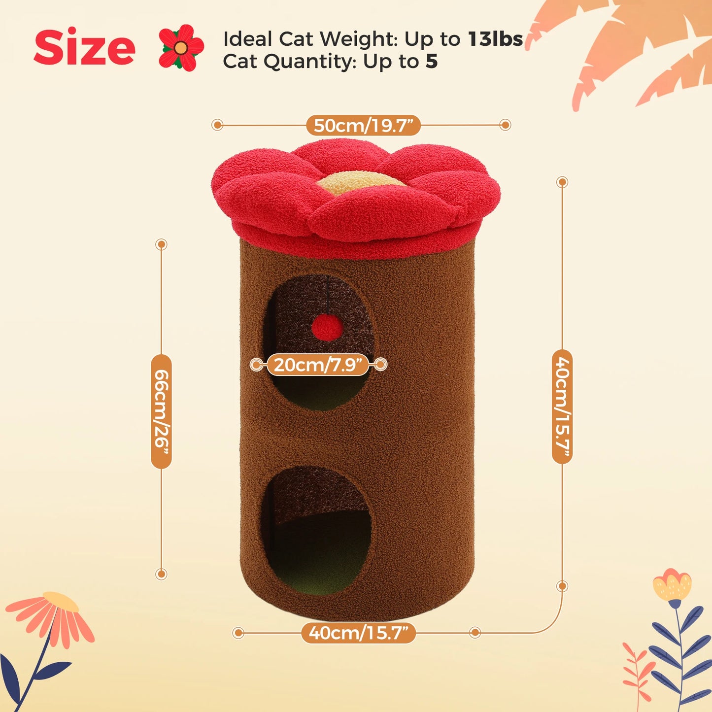 Flower Cat House Condo with Pompom Ball