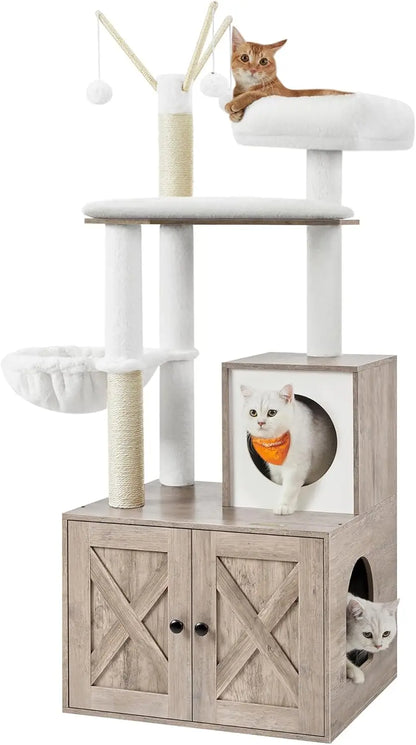 2-in-1 Modern Cat Tower Tree with Litter Box