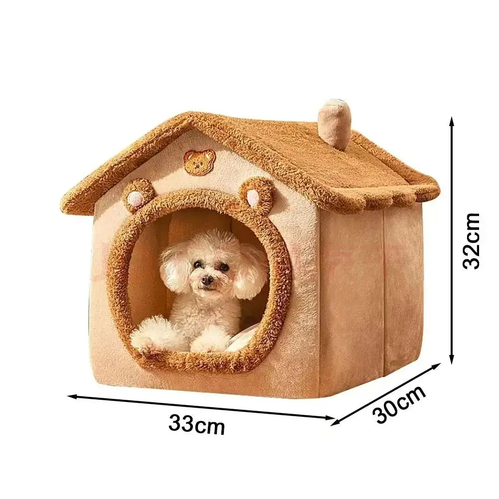 Cozy Warm Pet House Foldable Cat Bed Brown