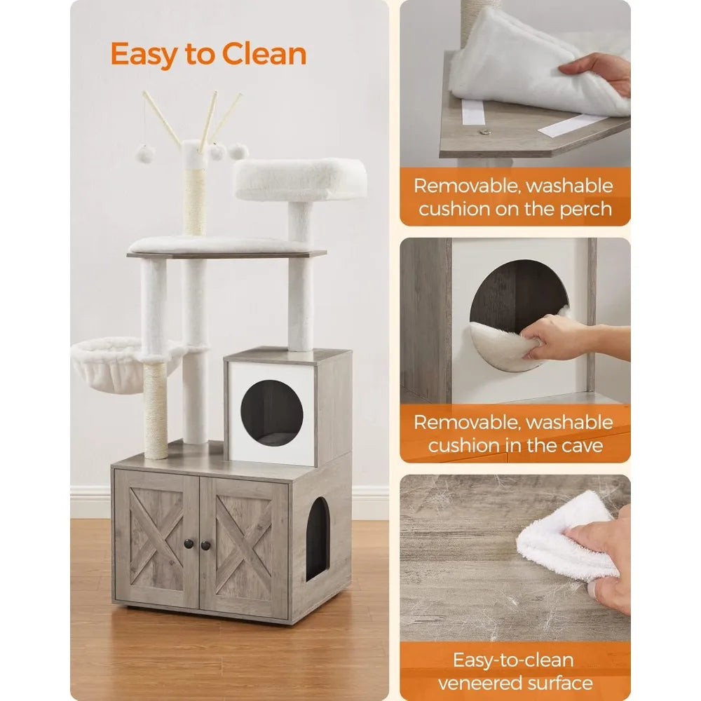 2-in-1 Modern Cat Tower Tree with Litter Box