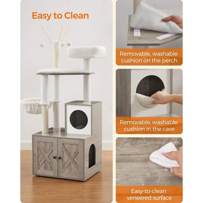 2-in-1 Modern Cat Tower Tree with Litter Box