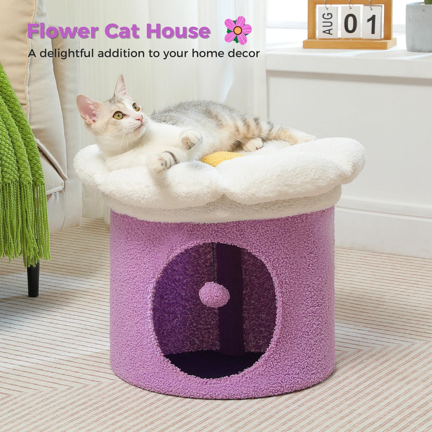 Flower Cat House Condo with Pompom Ball