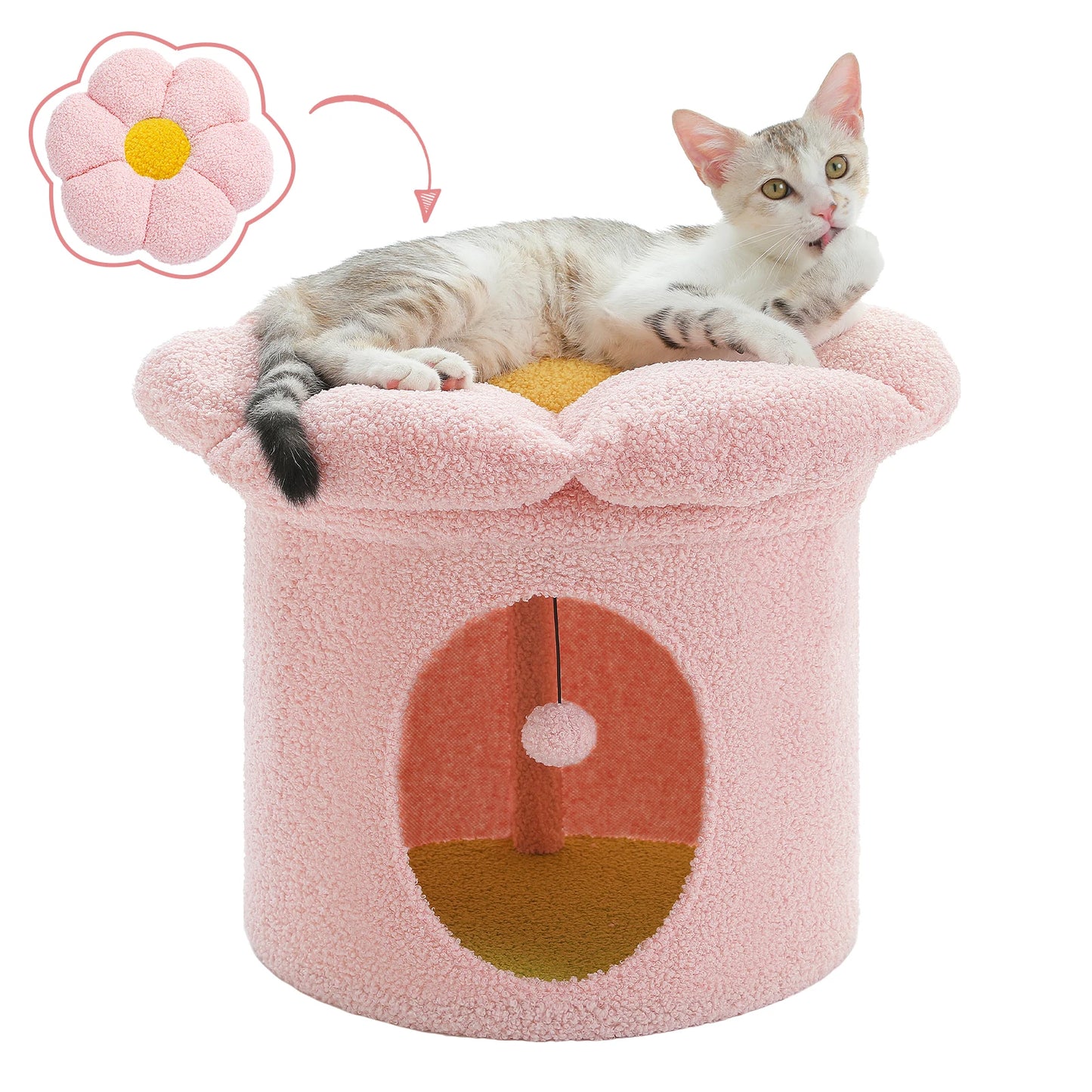 Flower Cat House Condo with Pompom Ball