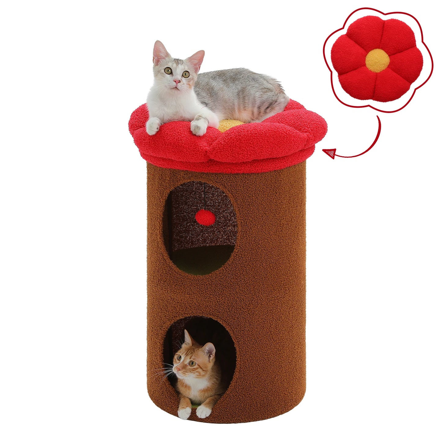 Flower Cat House Condo with Pompom Ball